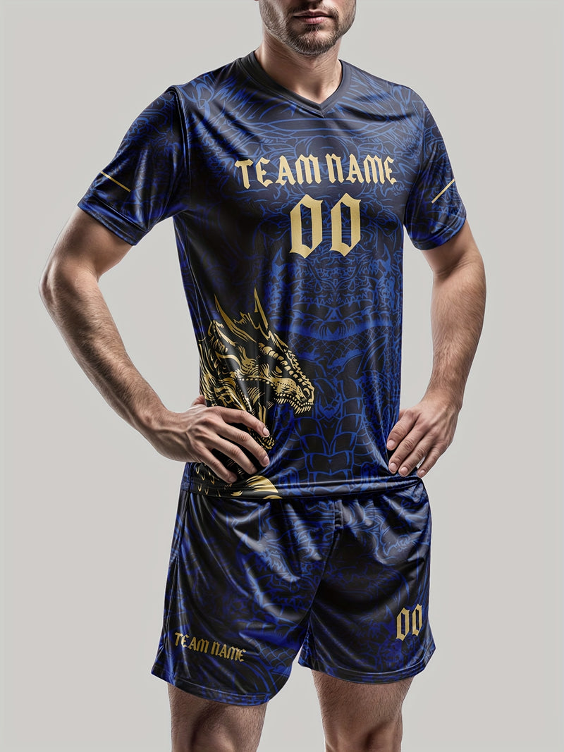 2025 Summer Autumn V-Neck T-Shirt Soccer Jersey Set for Men.