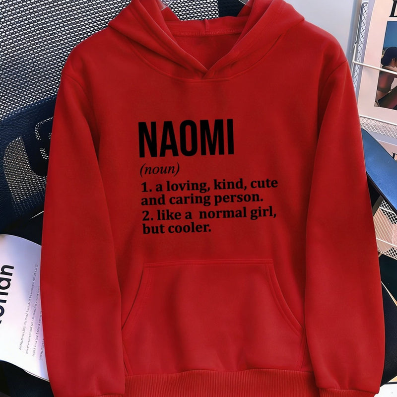 Women's Pocket Hoodie with Printed Lettering and Lining.