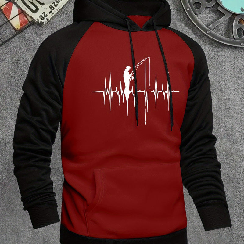 Men's Hooded Sweatshirt with Fishing Pattern Print.