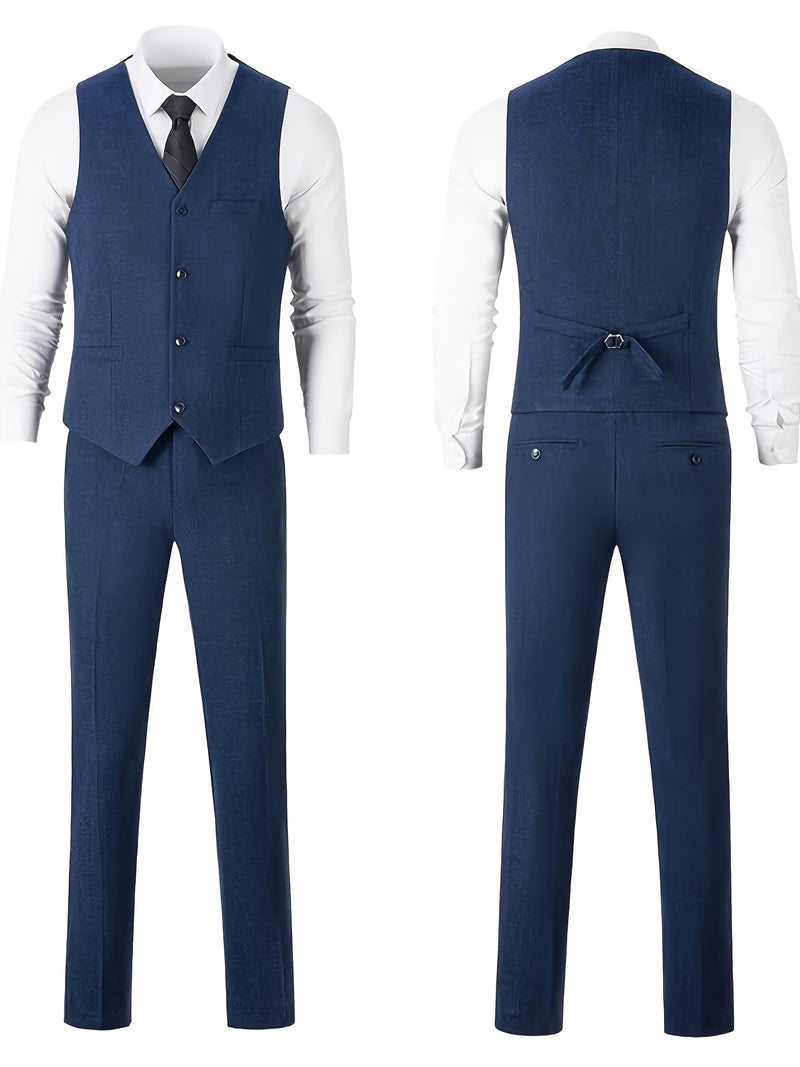 Men's 3pcs Suit Made of Blended Herringbone Fabric.