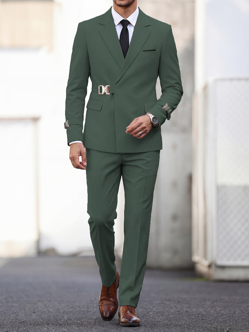 Men's 2pcs Suit Slim Fit Solid Jacket and Pants Set.