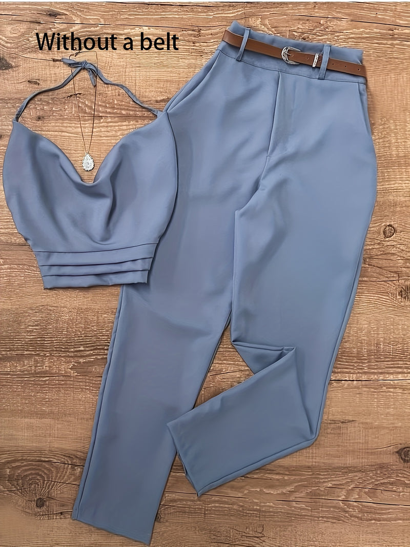 Women's Solid Color Vest and Pants Two-Piece Set.