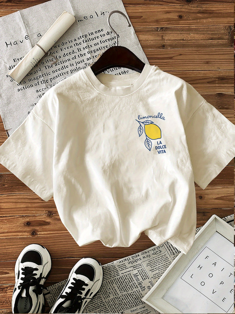 Graphic Print T-shirt, Short Sleeve Crew Neck Casual Top.