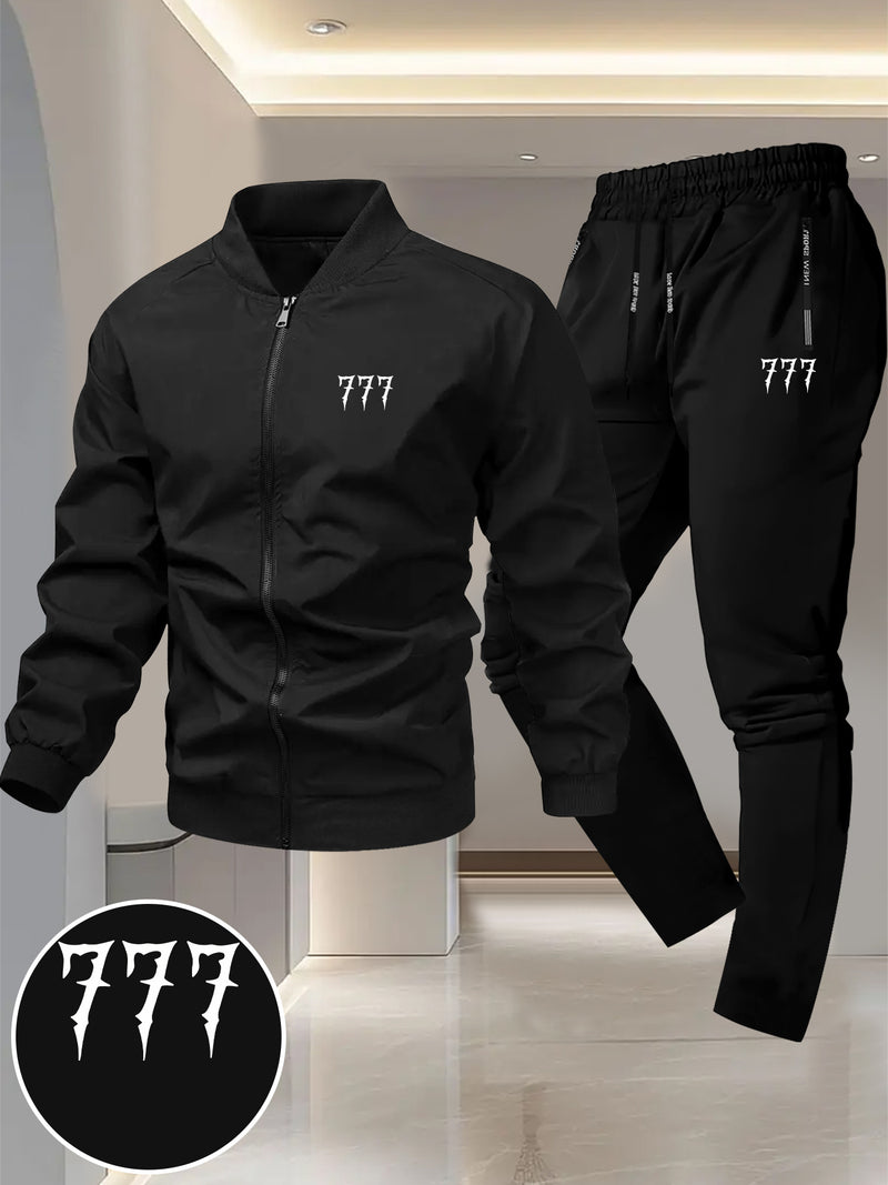 Men's Trendy Design Sense, Two-Piece Jacket Set with 777 Printing Casual.