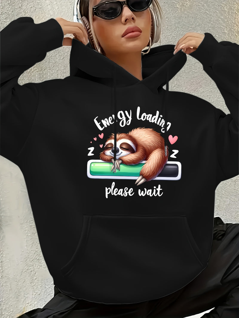 Women's Cute Sloth & Letter Print Hoodie.
