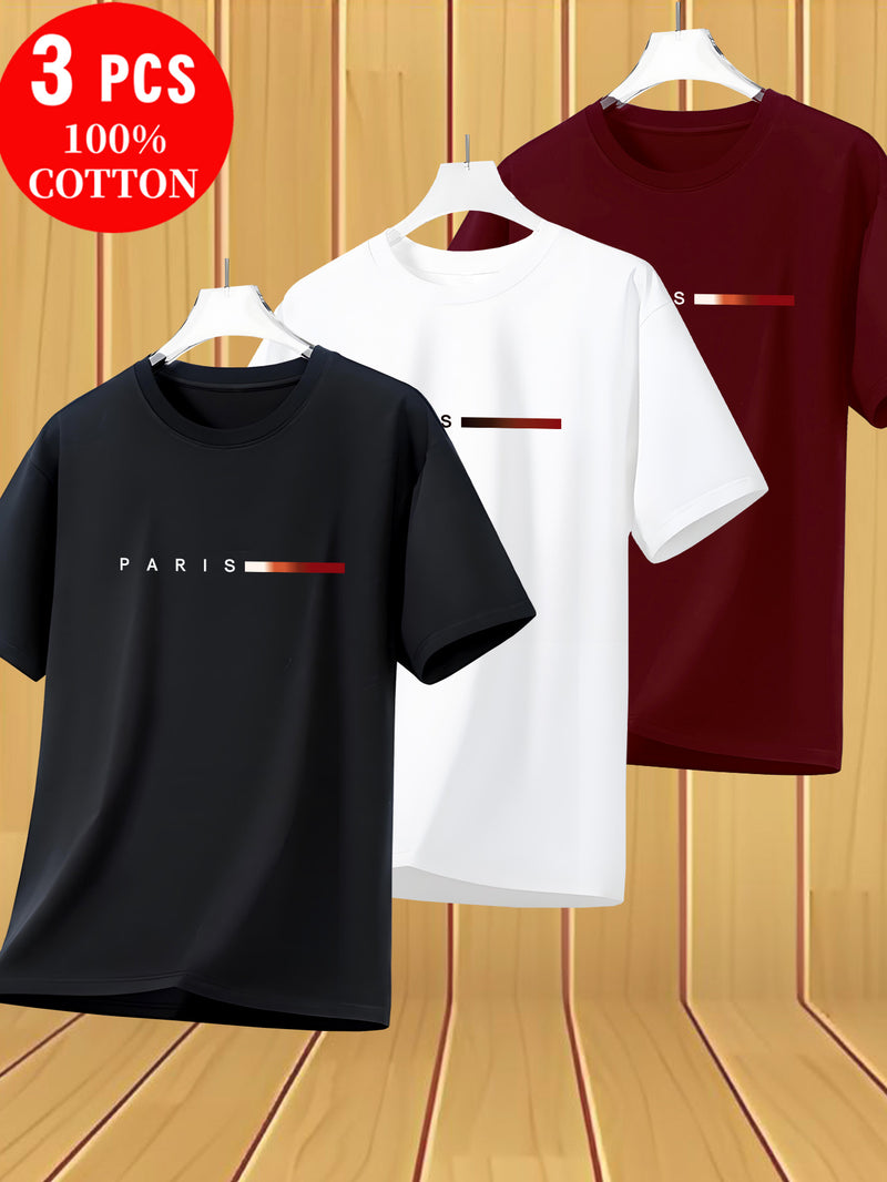 3pcs Cotton T-Shirts, New Summer Style Men's Trendy Tees.