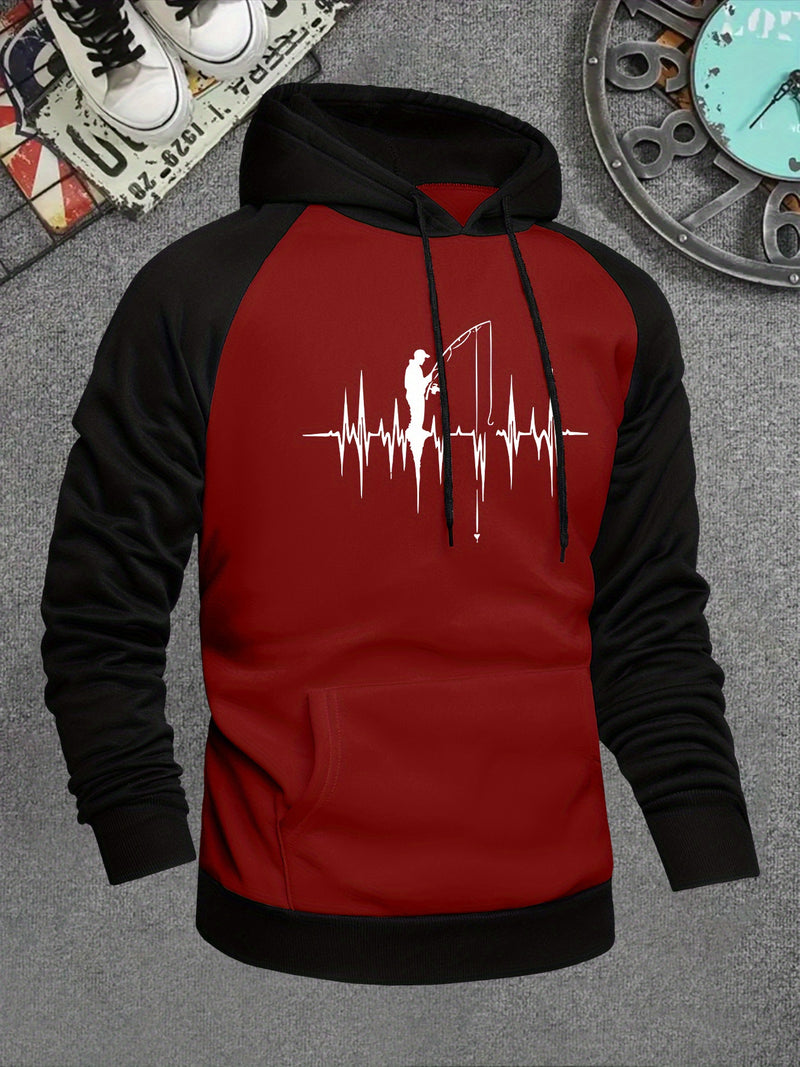 Men's Hooded Sweatshirt with Fishing Pattern Print.