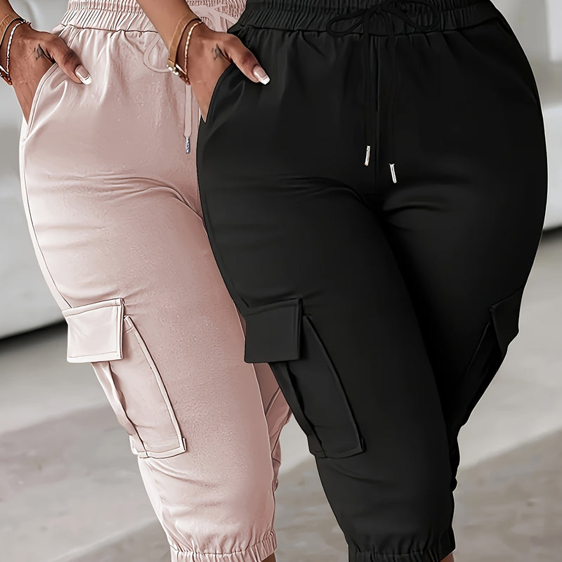 2pcs Women's Cargo Shorts Set Elastic Waist Fashionable Style.