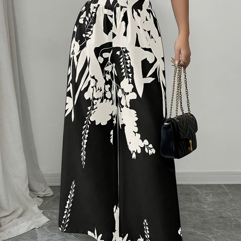 Women's Elegant Floral Print Wide-Leg Pants.