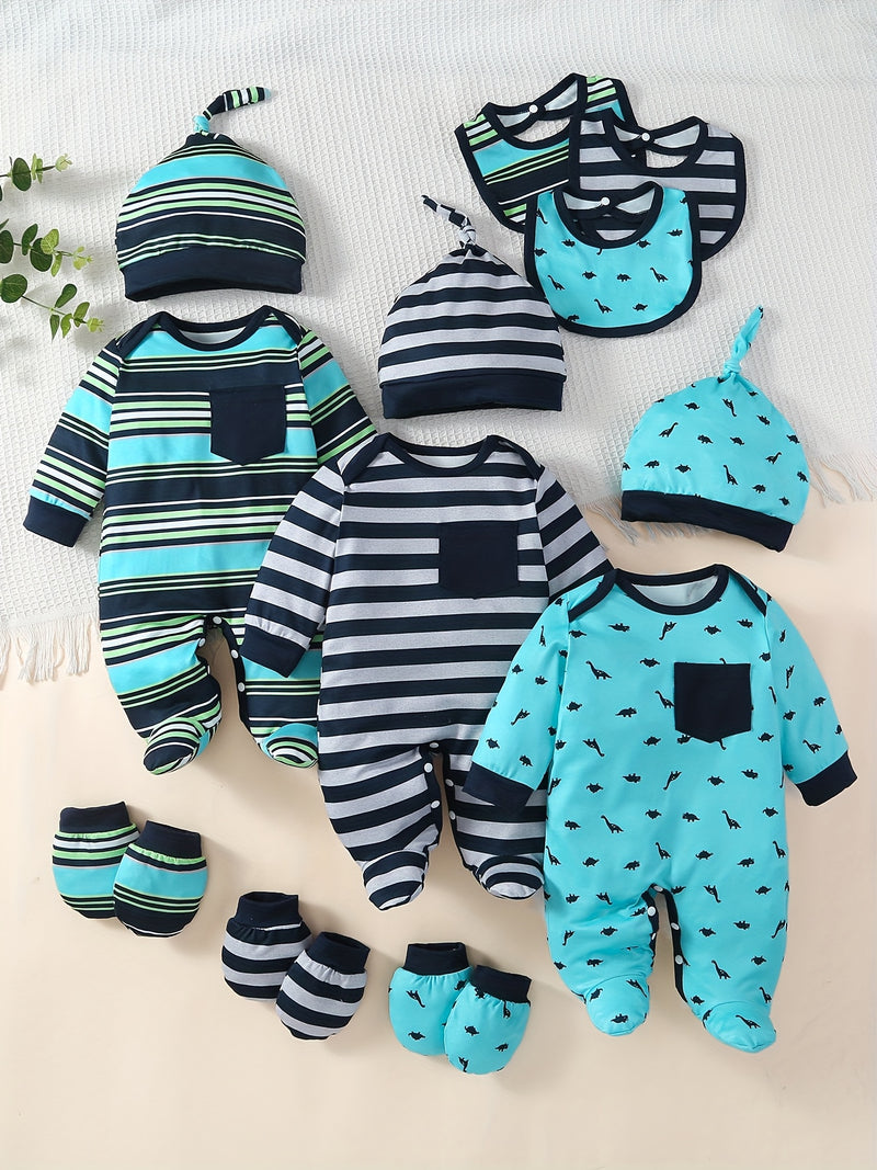 15pcs Set Long-Sleeve Footed Romper.