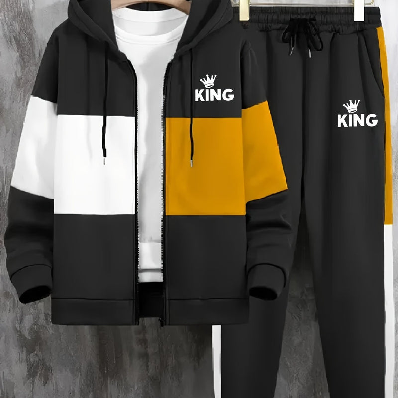 Men's Autumn And Winter Zip-Up Long Sleeve Sweatshirt And Long Pants Set.