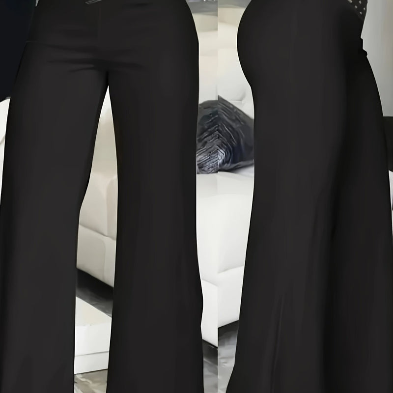 Women’s Solid Color Cross-Over Transparent Mesh Patch High-Waist Pants.