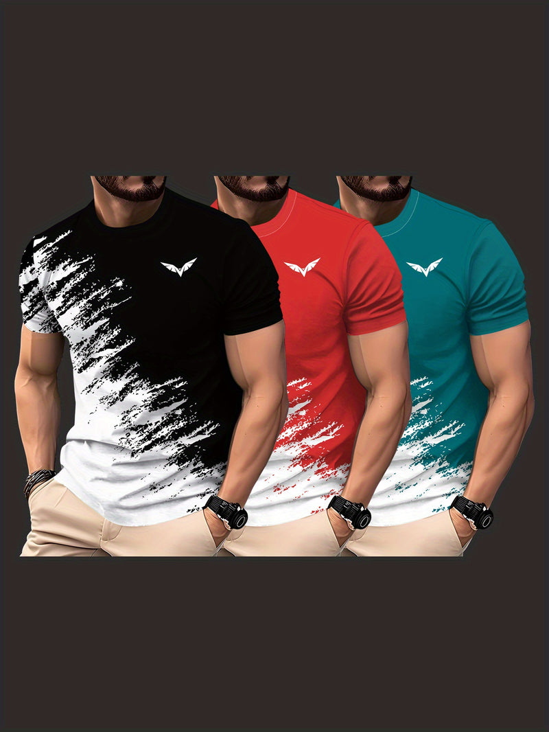 3pcs Men's Casual Graphic T-Shirts.