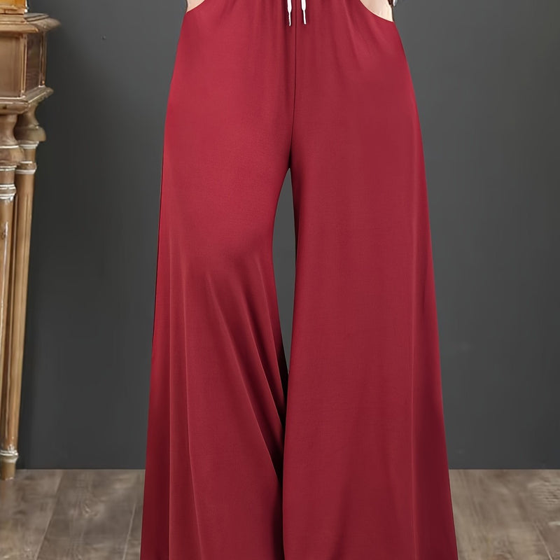 Women’s Plus Size Solid Drawstring Wide Leg Pants.