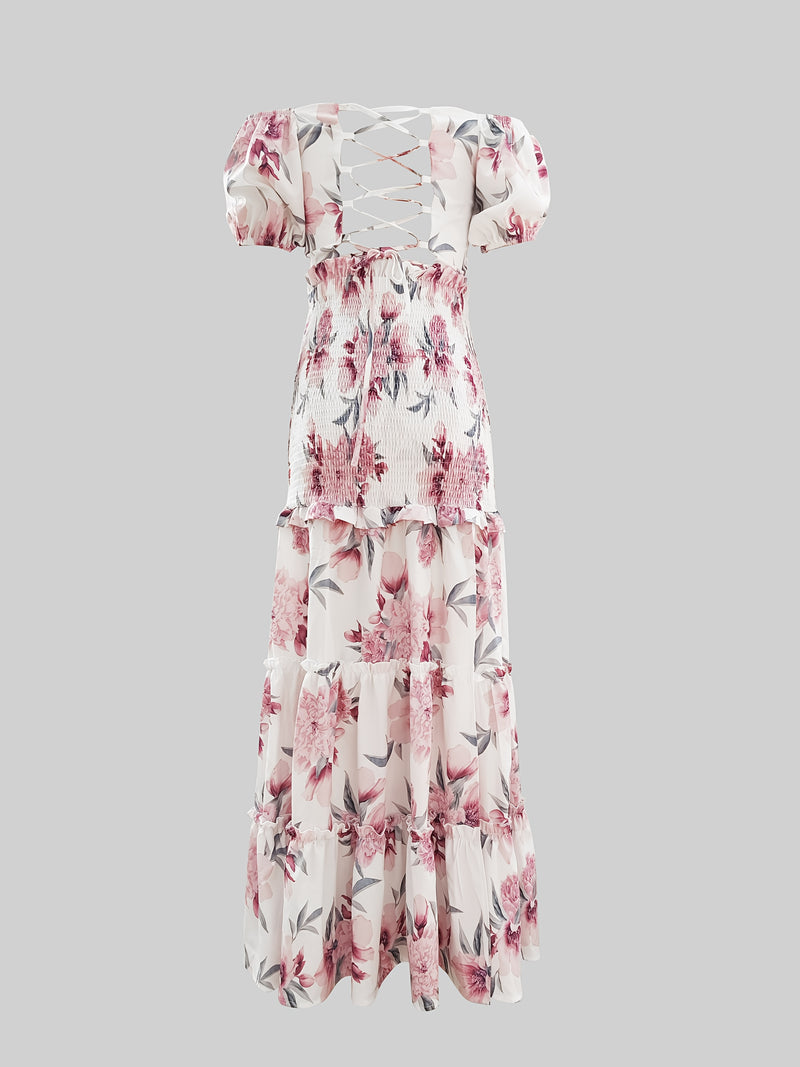 Women's Off-Shoulder Vacation Skirt Sets, Floral Printed Fashionable Vacation.