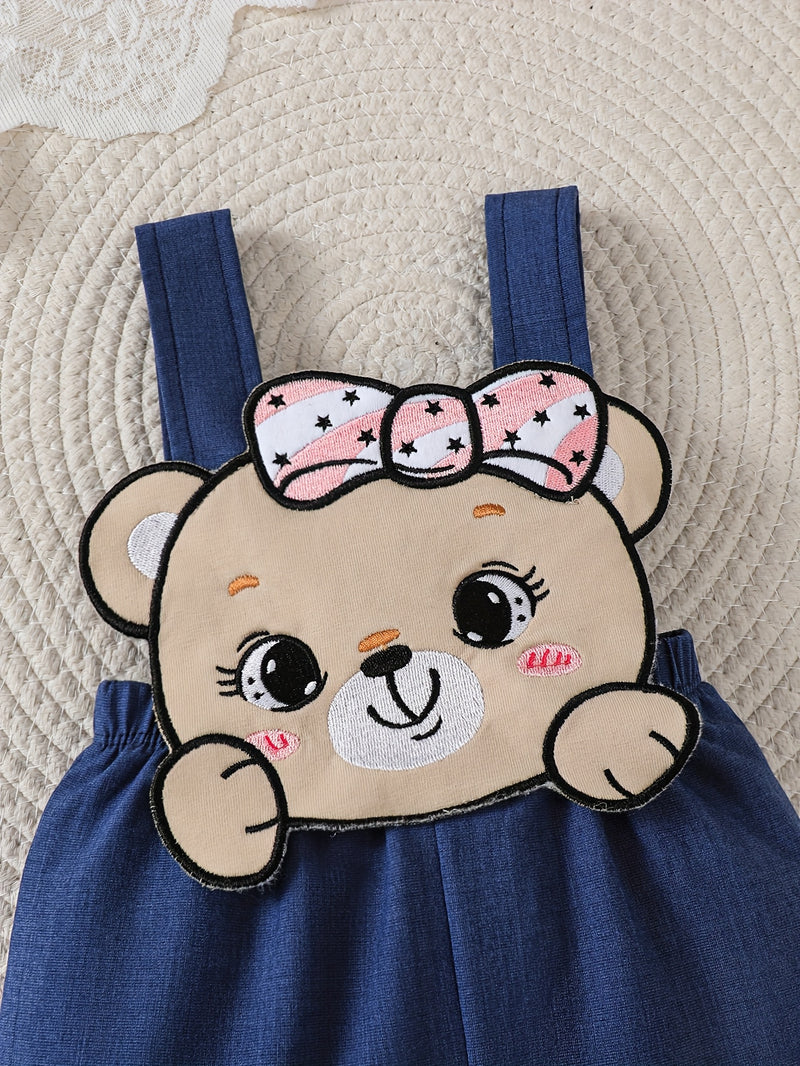 Hibobi 3pcs Denim Jumper Set with Bear Motifs for Baby Girls.