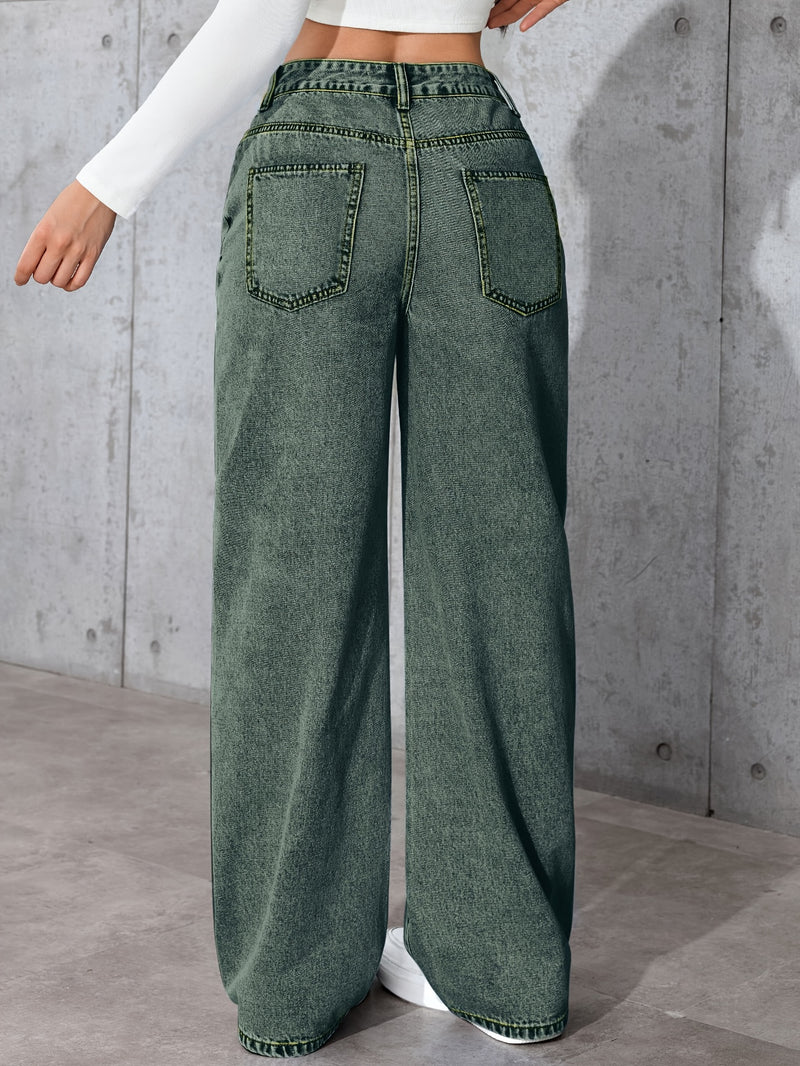 Women's High-Waisted Minimalist Versatile Vintage Wide-Leg Jeans.