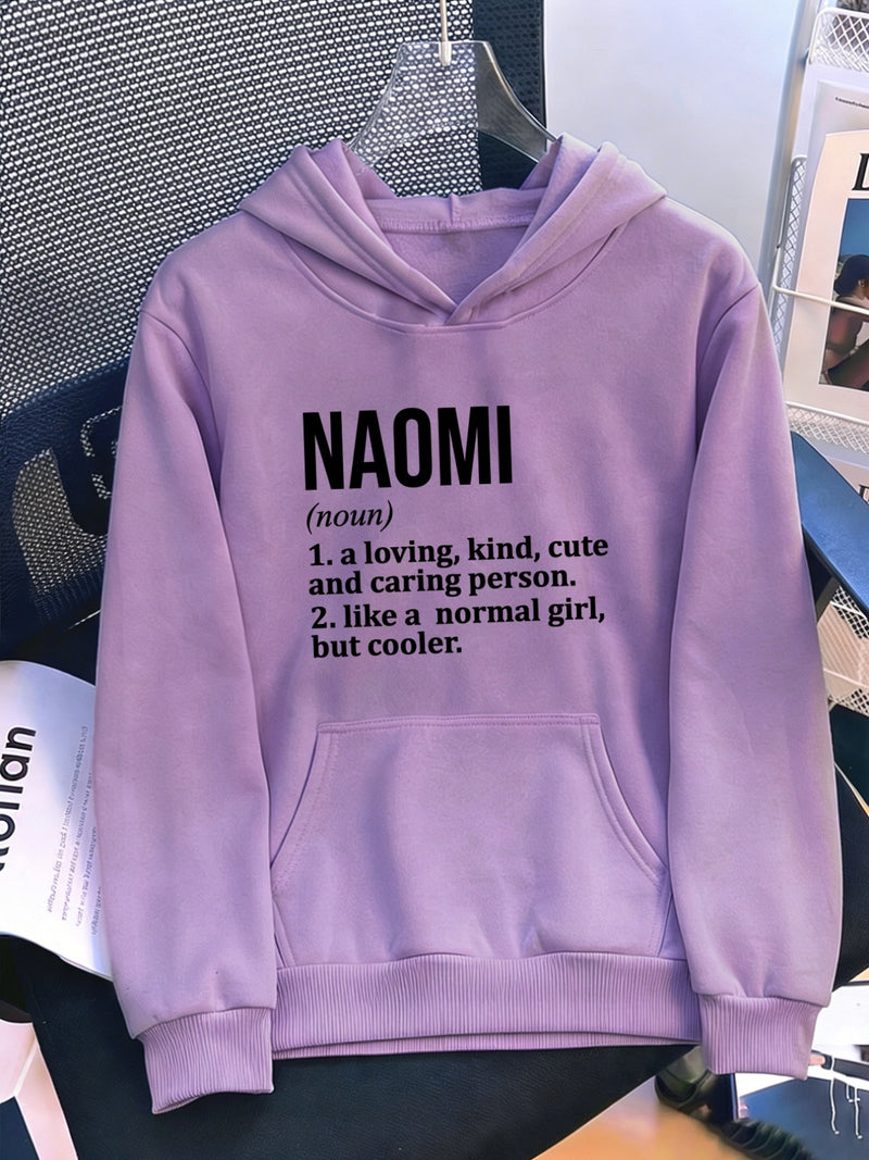 Women's Pocket Hoodie with Printed Lettering and Lining.