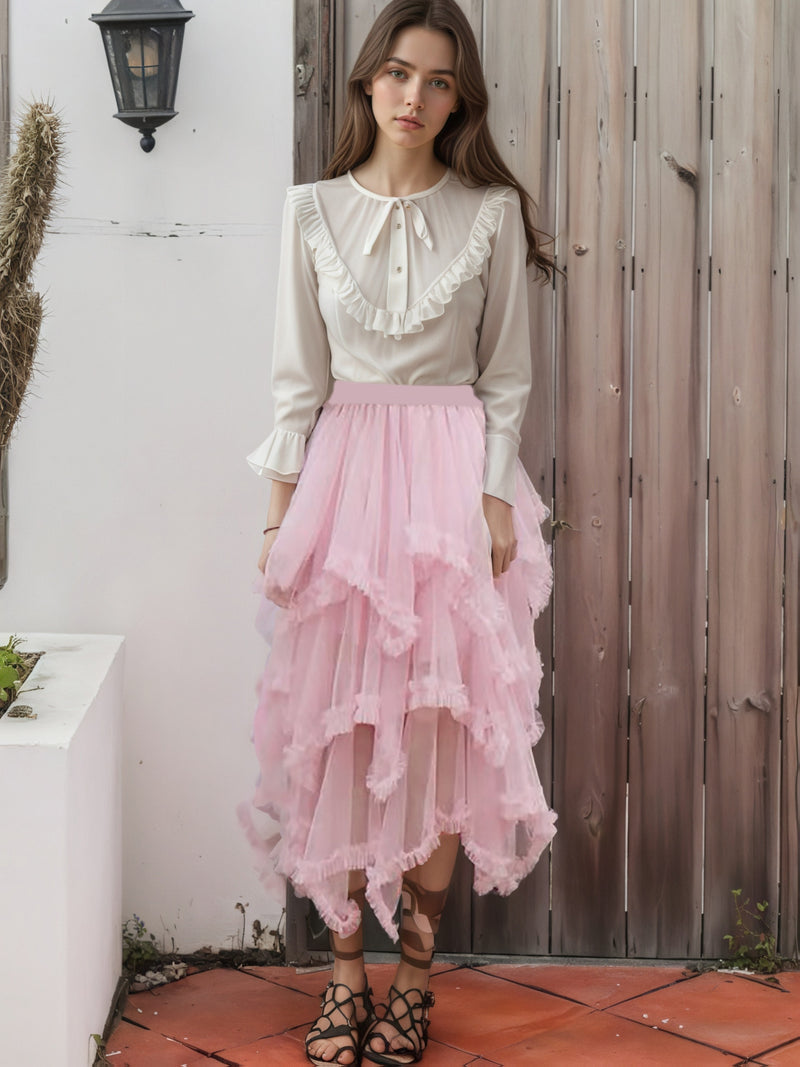 Women’s Punk-Inspired Layered Tulle Skirt with a Black Gothic Mesh.
