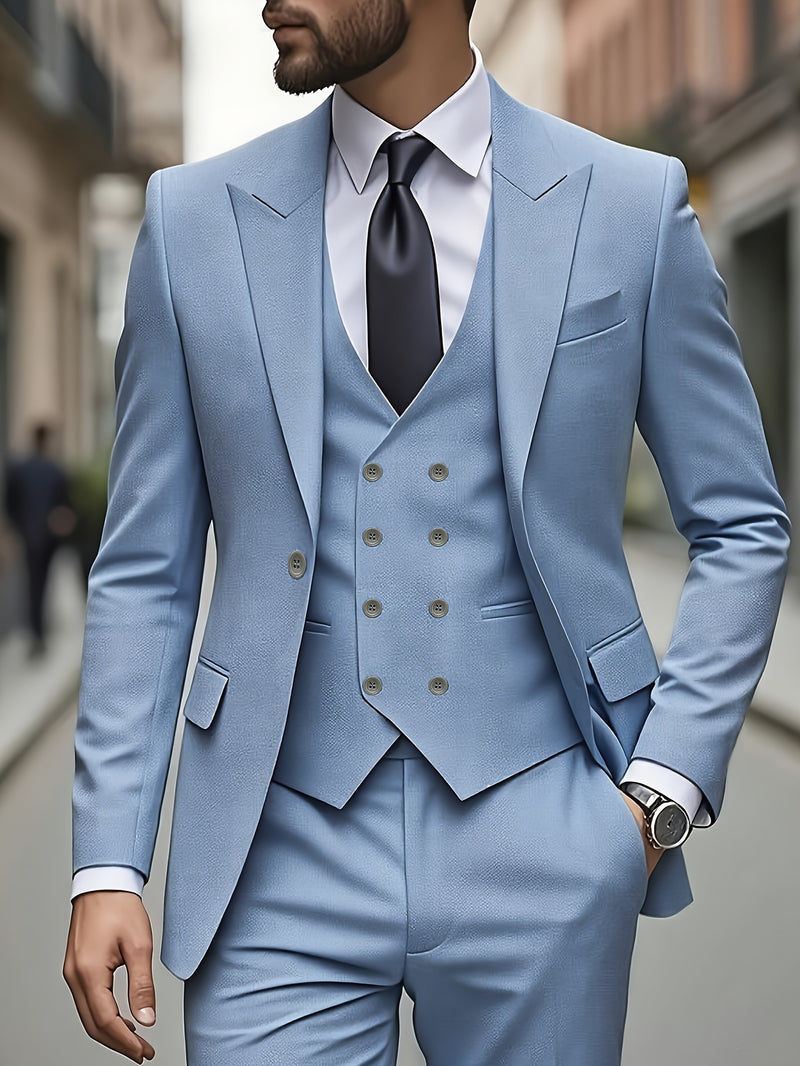 Men's Classic One-Button Suit - 3pcs Suit.