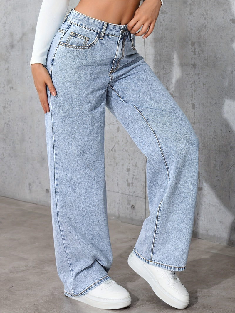 Women's High-Waisted Minimalist Versatile Vintage Wide-Leg Jeans.