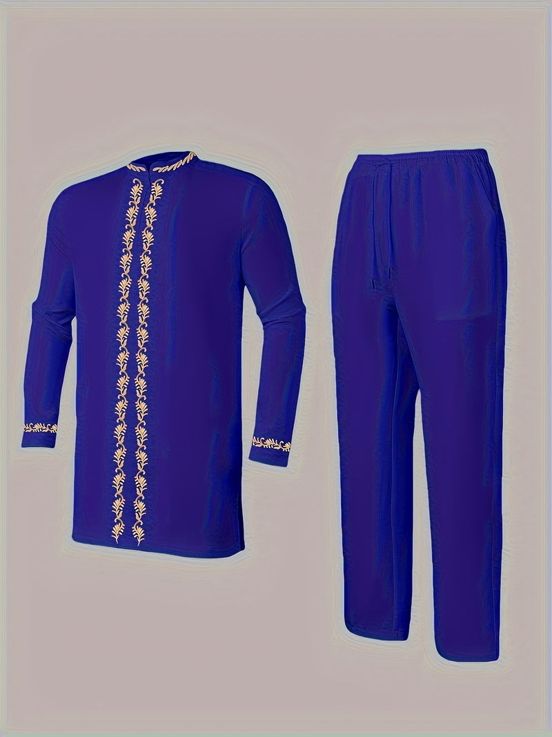 Elegant Four Seasons New Men's 2pcs Set, Long Sleeve, Stand Collar.