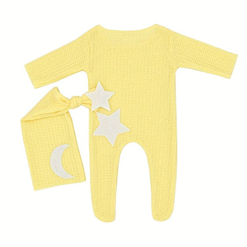 2pcs/Set Newborn Baby Stars and Moon Decoration Knitted Jumpsuit.