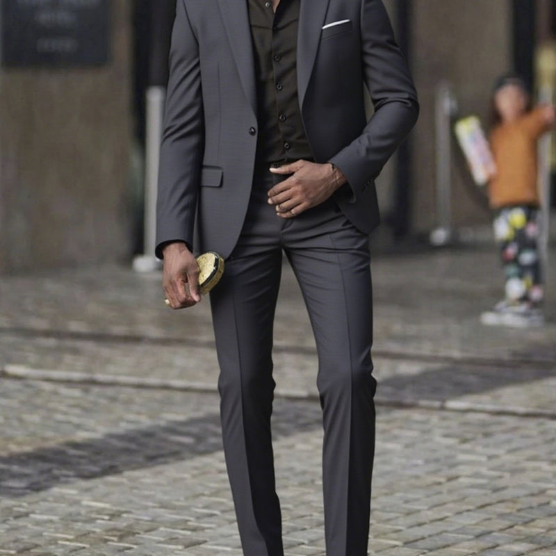 2pcs Men's Slim-Fit Burgundy Wedding & Business Suit Set.