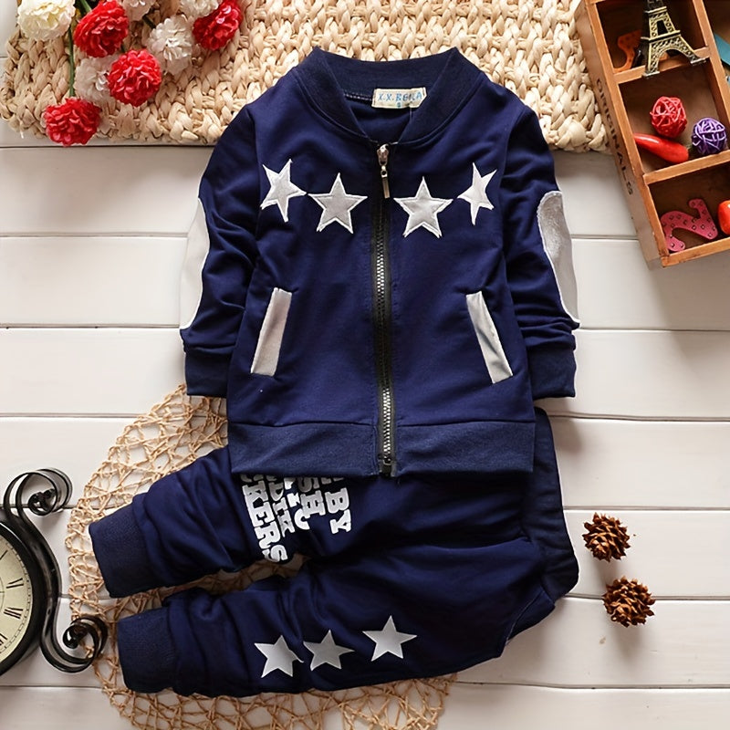 Boys Spring/Autumn Long Sleeve Outfit - Two-Piece Set with Star Print.