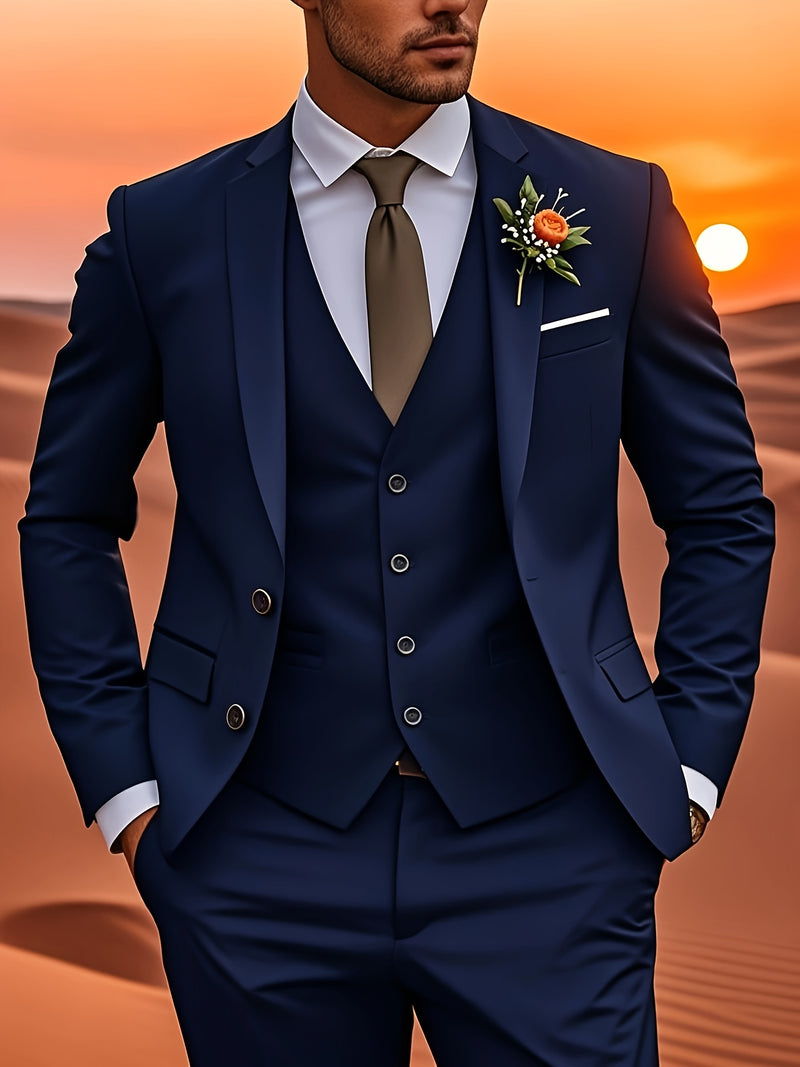 Men'S Formal Wedding Suit - 3pcs Business Casual Set with Lape.