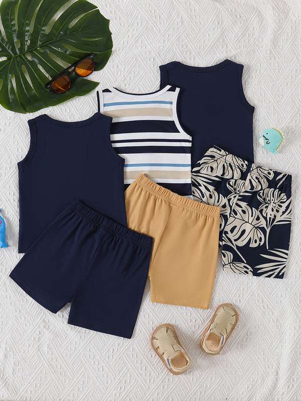 6pcs baby boy summer casual simple handsome vest shorts multi-piece set.