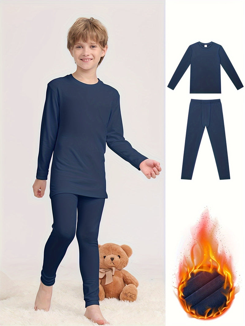 Warm Clothing Set for Boys, Featuring a Solid Color.