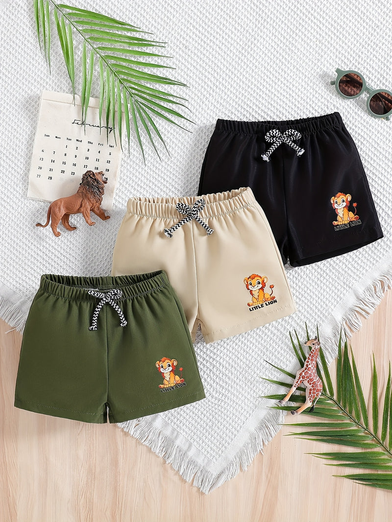 Boys Lion Print Shorts Three-Pack, Perfect for Outdoor.