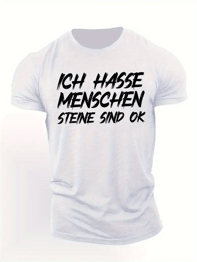 Men's Black "Ich Hasse Menschen Steine Sind Ok" Graphic T-Shirt.