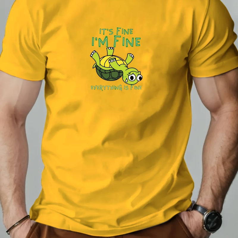 Men's "IT's FINE I'M FINE" Graphic Summer Casual Crew Neck.