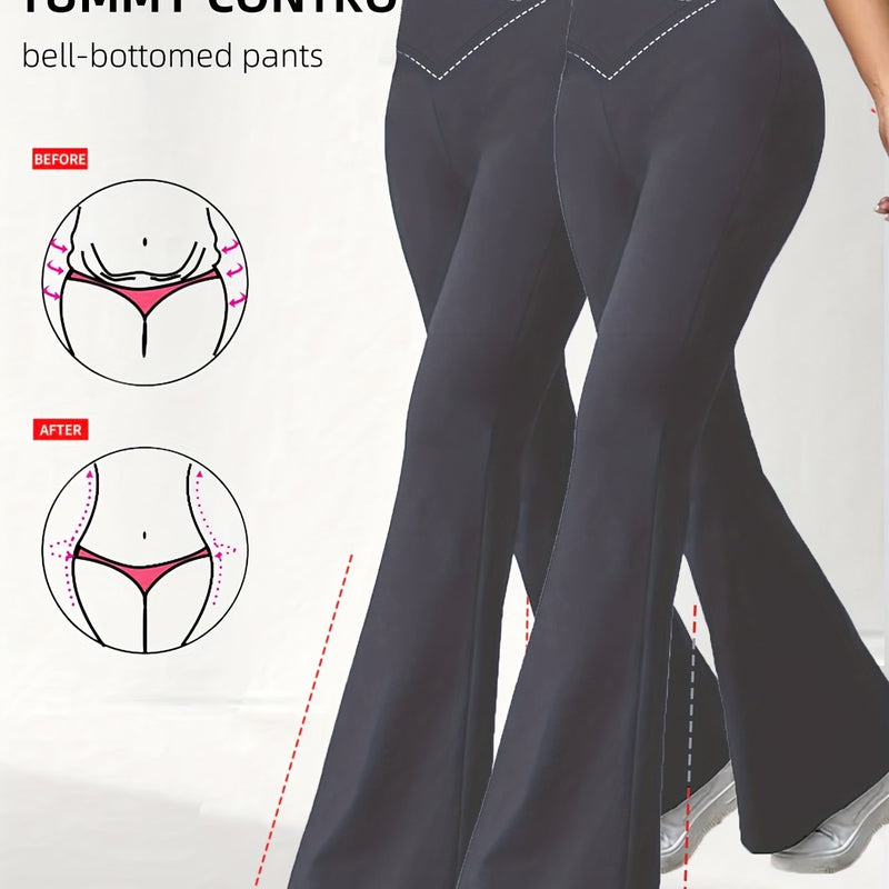2pcs Women's High-Waisted Wide-Leg Bell-Bottom Tummy Control Pants.