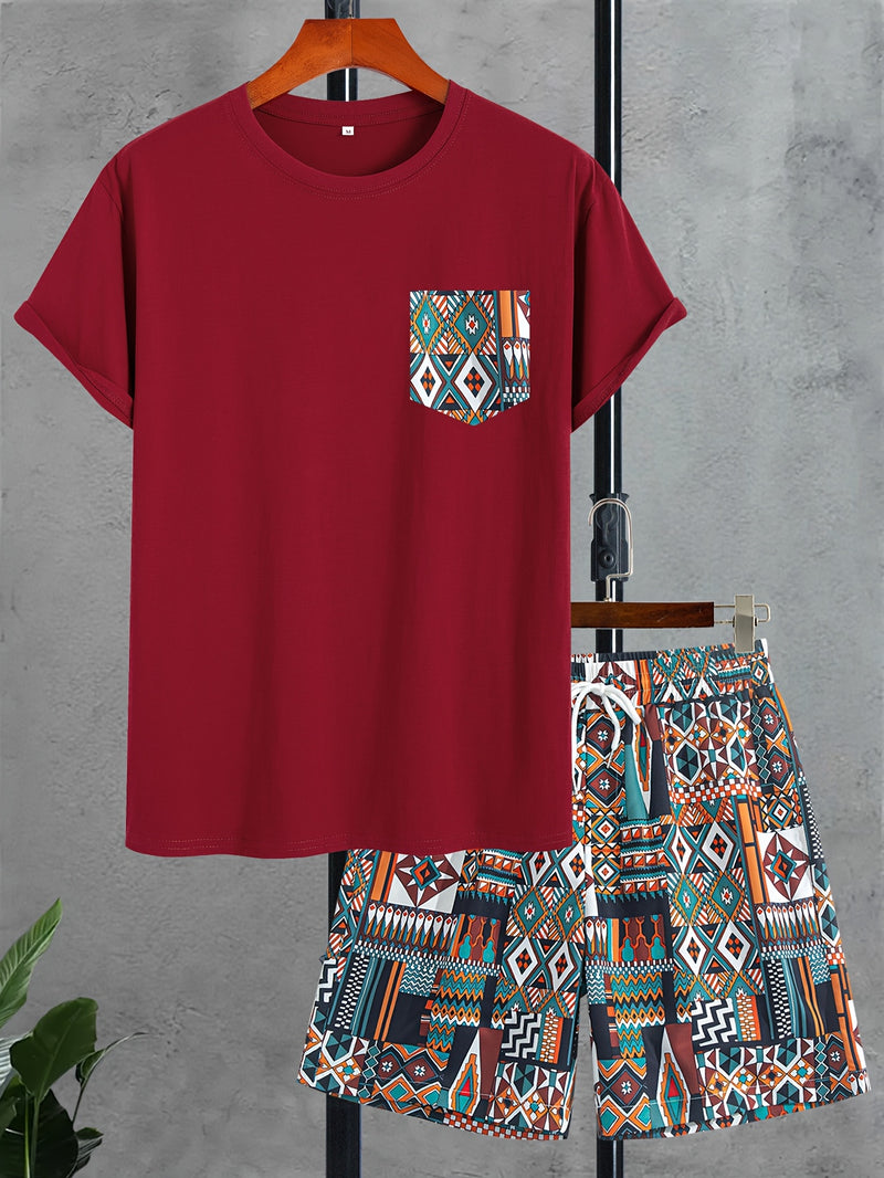 Men’s Short Sleeve T-Shirt with Random Print Pocket.