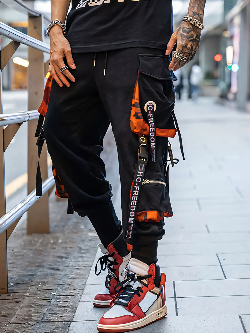 Men's Trendy Streetwear Cargo Pants with Alphabet Pattern.