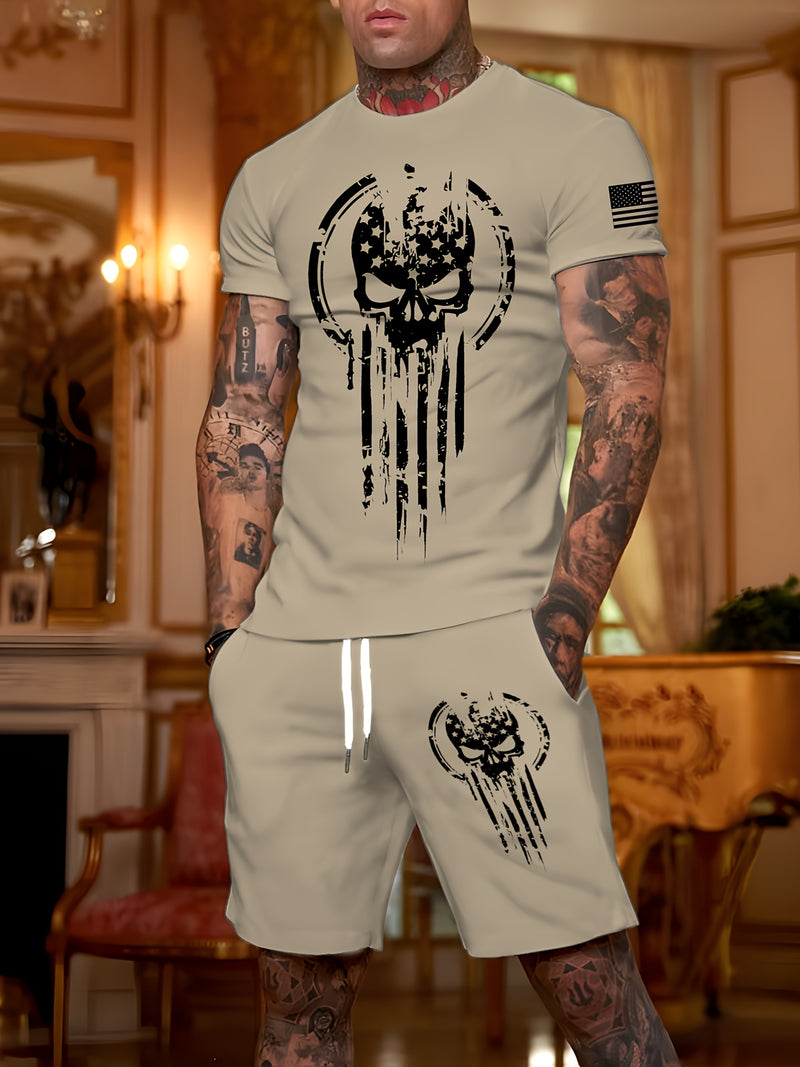 2pcs Men's Casual Fashion Set, Round Neck Short Sleeve T-Shirt.