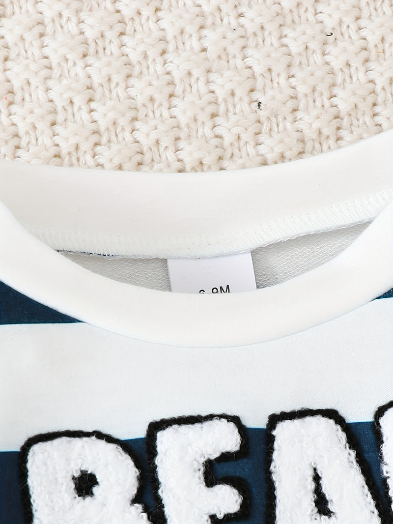 3pcs Boys Cute Bear Embroidery and Striped Print Long-Sleeve.