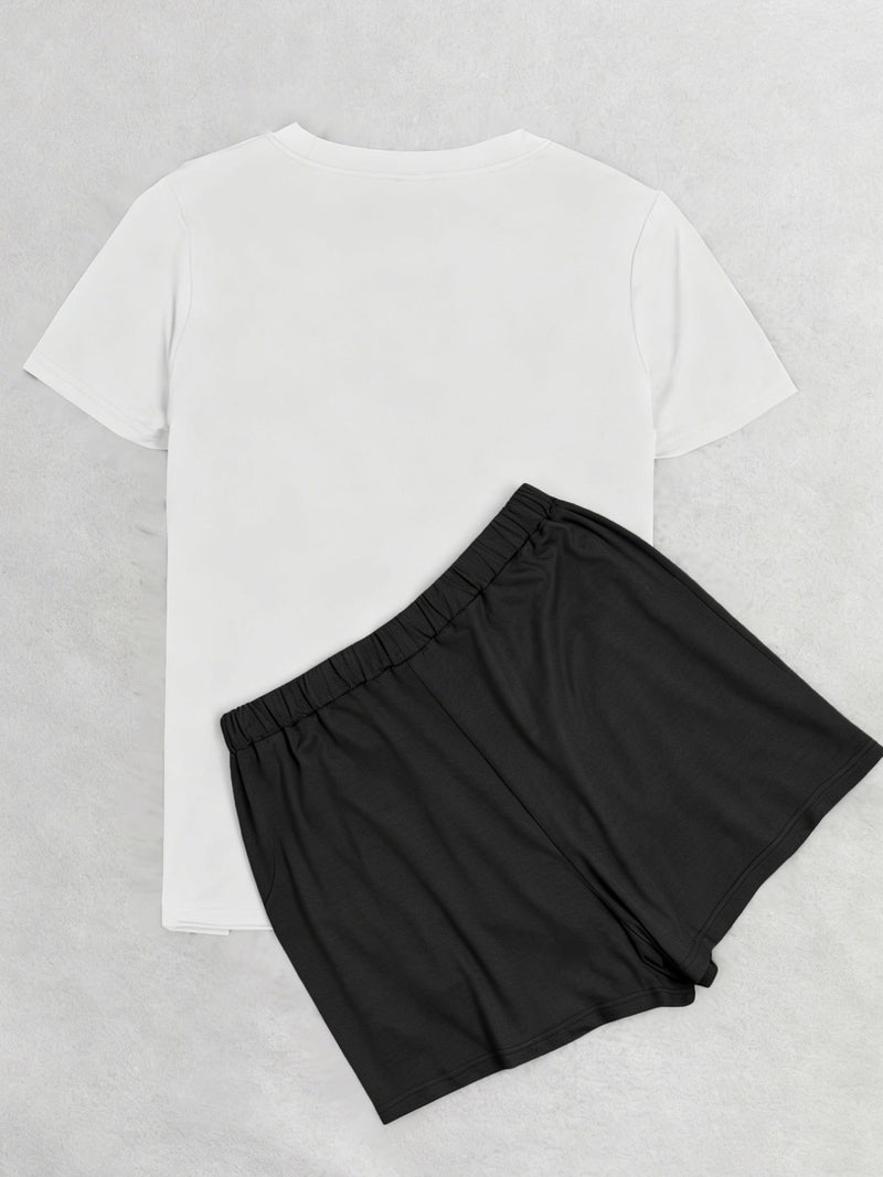 Women's Trendy Casual Sports Short-Sleeve Top And Shorts Set.