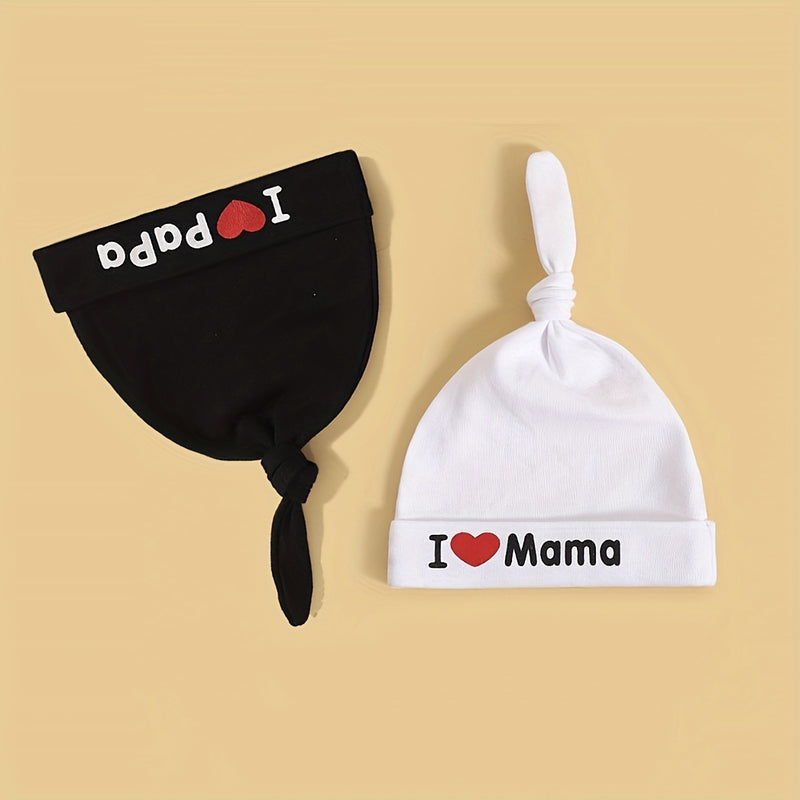 Set of 2 Baby Hats with Letter Prints, Cute Black And White Newborn Caps.