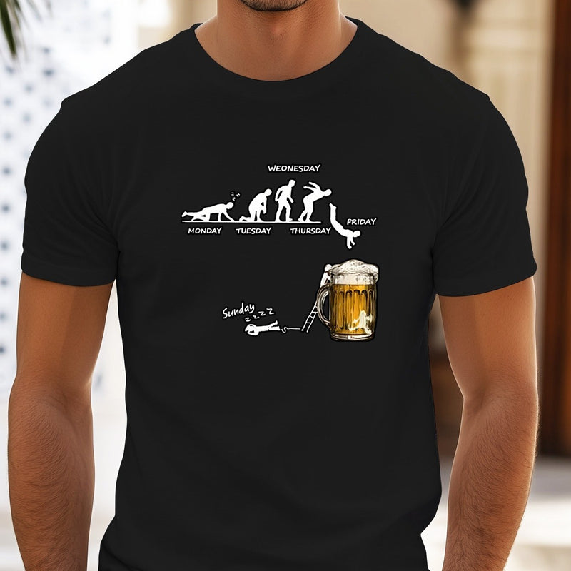 Men'S Creative Beer Illustration Casual Streetwear T-Shirt.