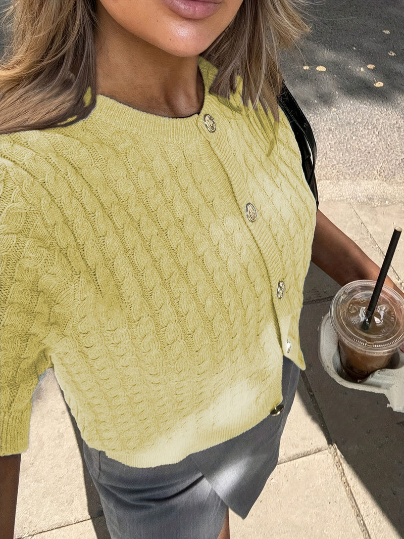 Women's Button-Front Solid Color Cable Blouse.