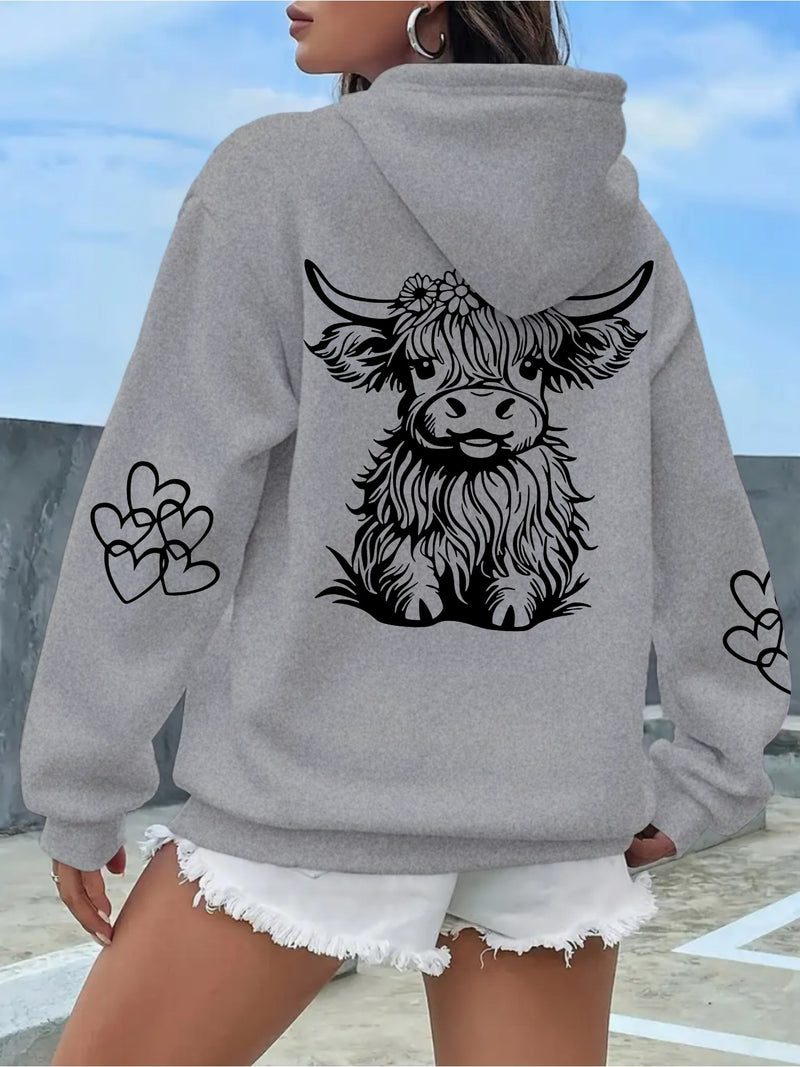 Women's Highland Cow Print Hoodie.
