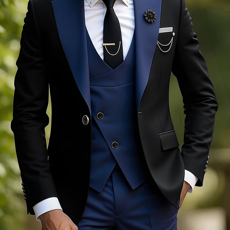 Men's 3pcs Suit Set, Including a Blazer, Vest, And Trousers.