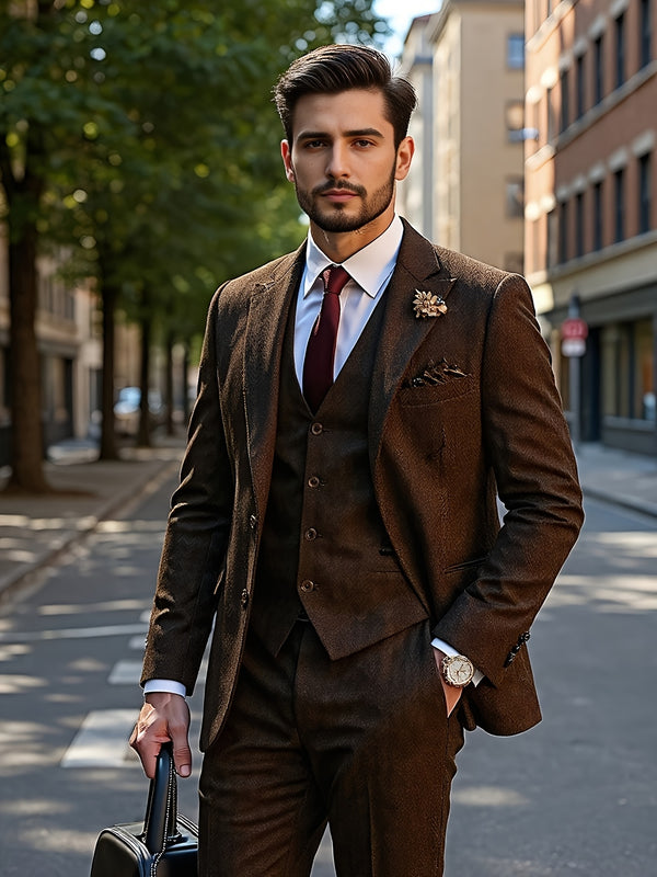 Men's 3pcs Premium Suit: Jacket, Vest, and Trousers Elegant Formal Wear.