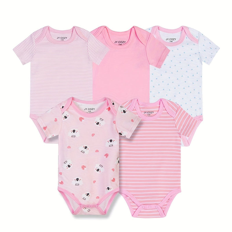 5pcs Cute Baby Girl 100% Cotton Short Sleeve Bodysuits.