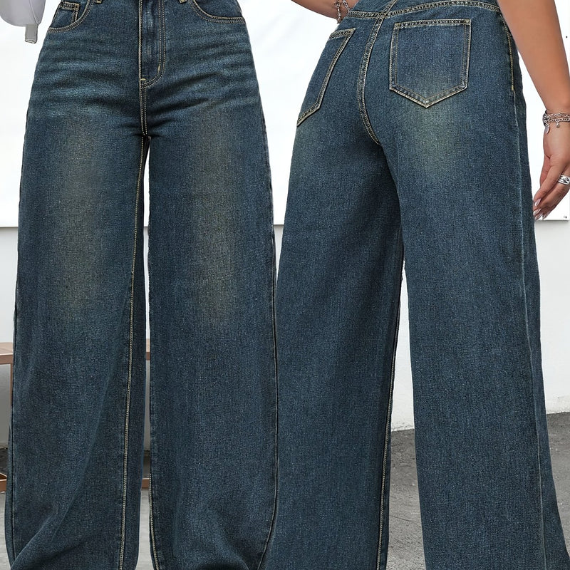 Women's High-Waisted Stretch Straight-Leg Jeans.