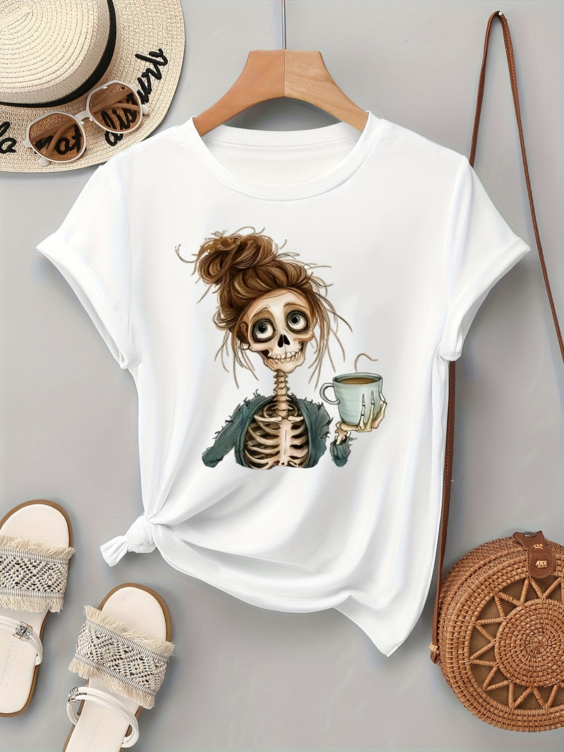 Women’s Artistic Patterned Print, Elegant Round Neck Short-Sleeve.